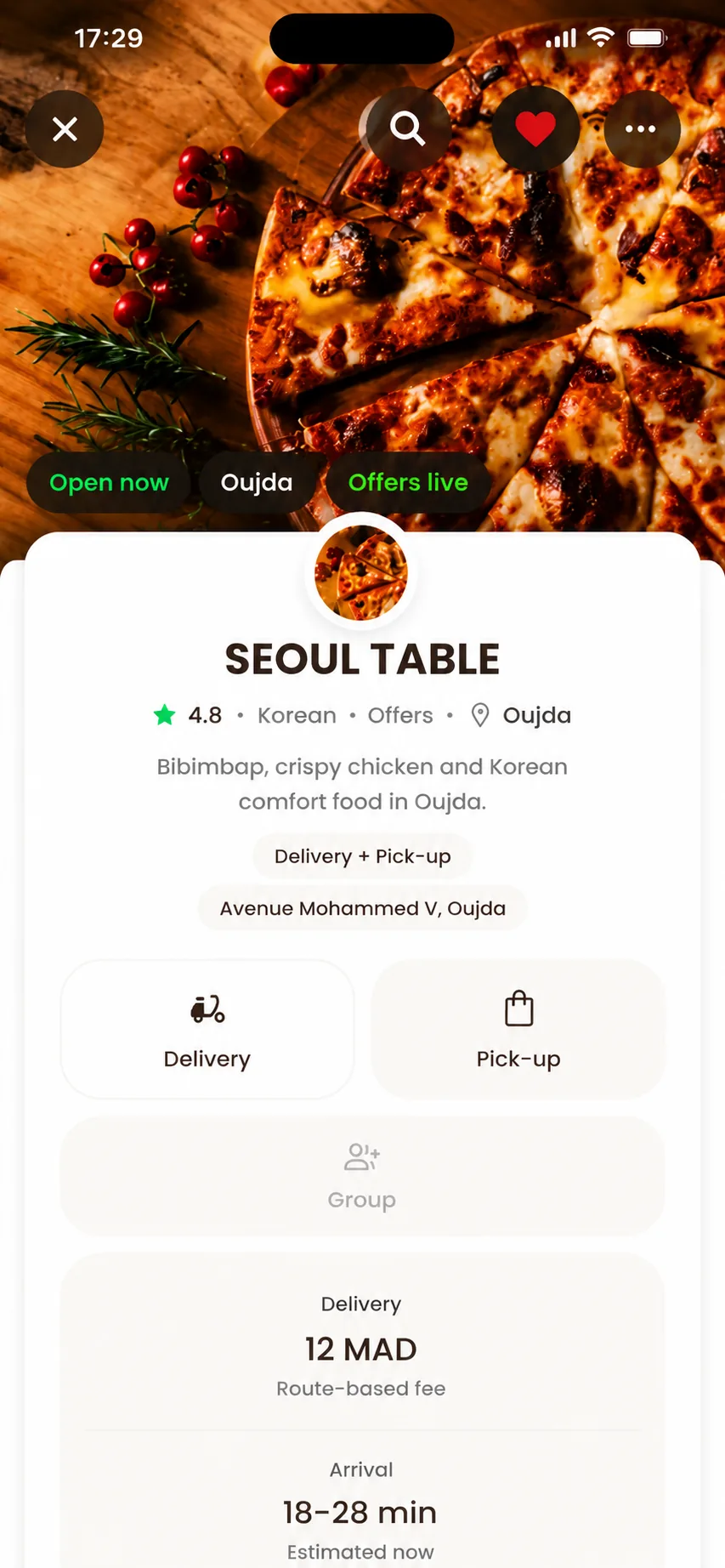 Aperçu de l'application DropX Food
